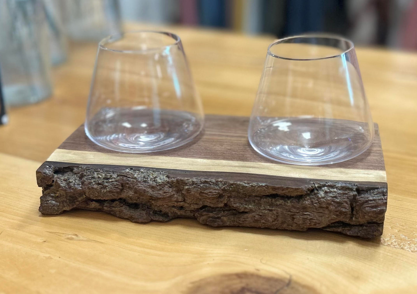 Pair of Glasses Live Edge Wood Stand