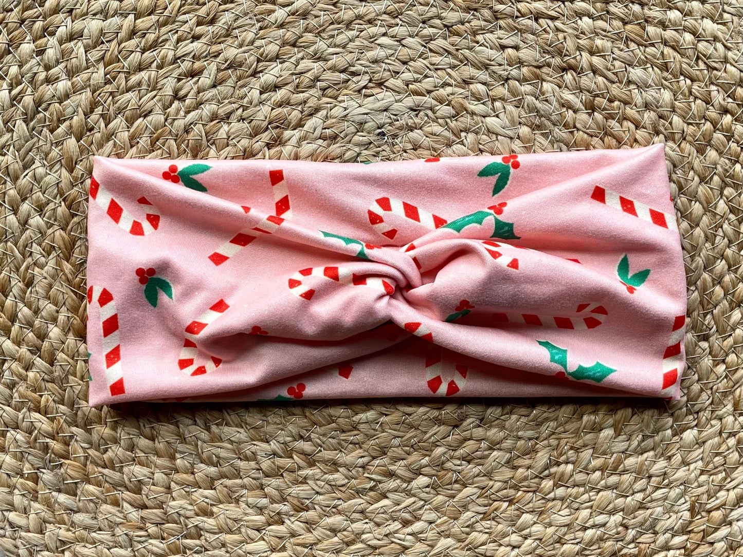 Pink Candy Cane Knit Twist Headband