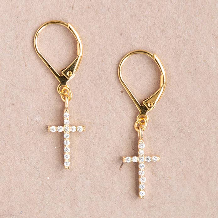 Cross Cubic Zirconia Leverback Earring