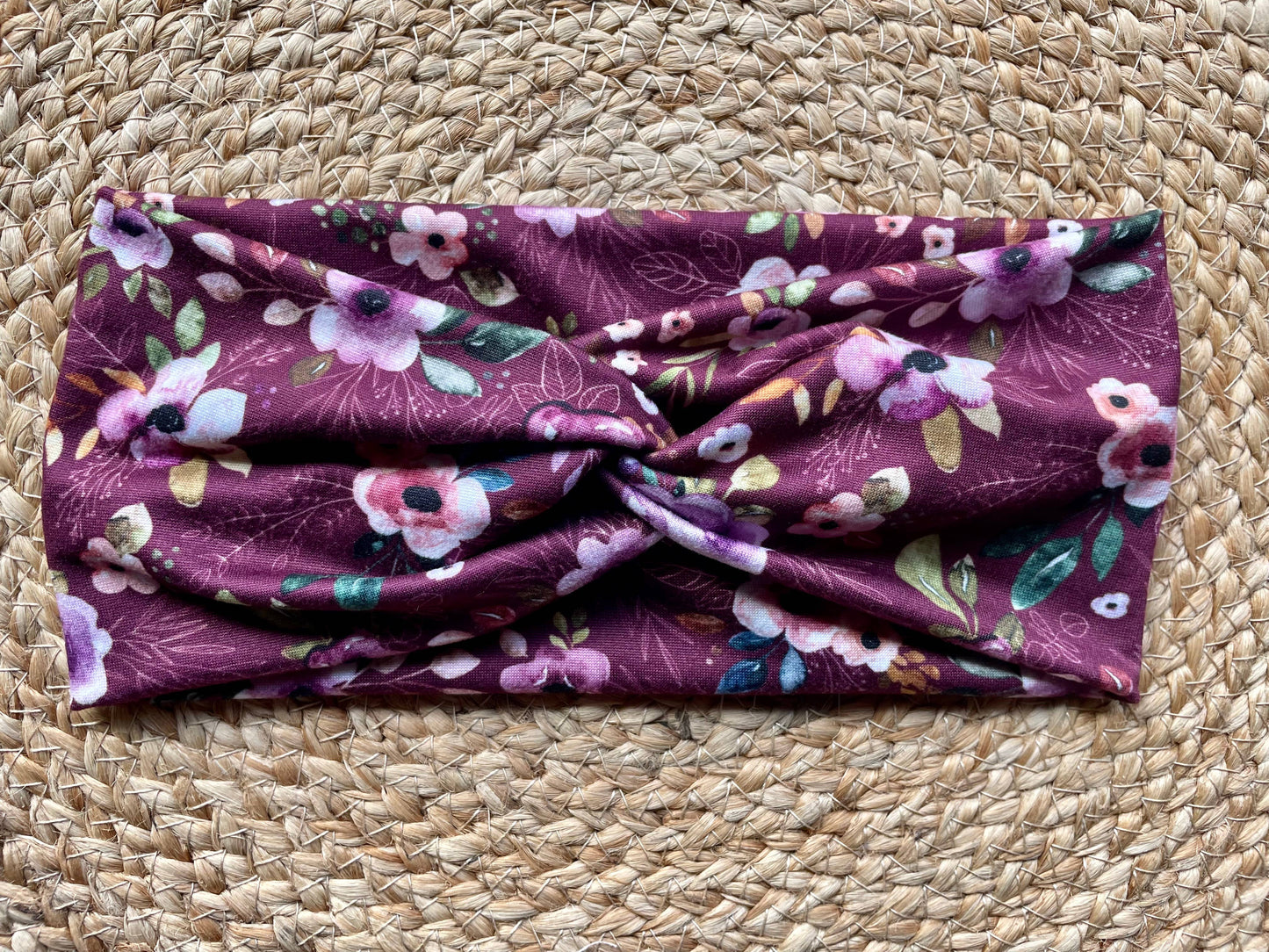 Purple Floral Knit Twist Headband