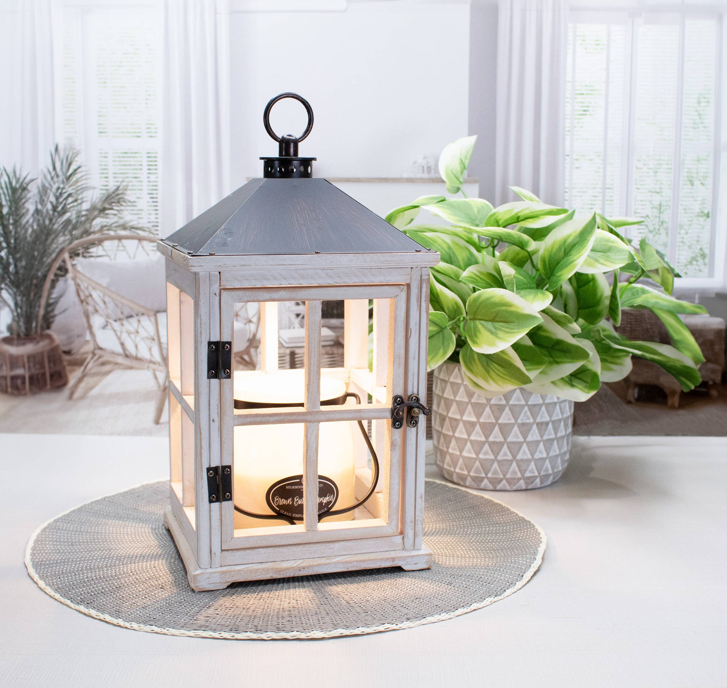 Weathered White Wooden Lantern