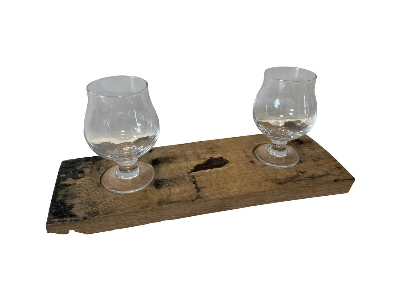 Bourbon Flight Board with Two Snifter Glasses