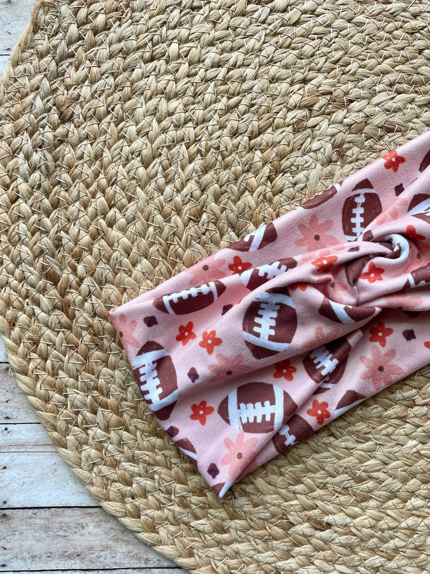 Pink Football Floral Knit Twist Headband