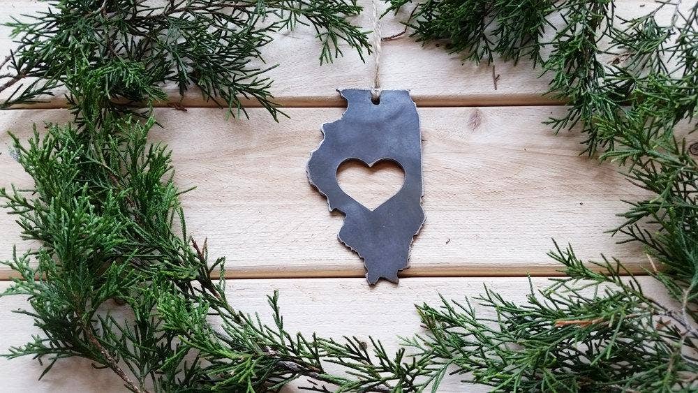 Illinois State Raw Steel Metal Ornament Sustainable Gift