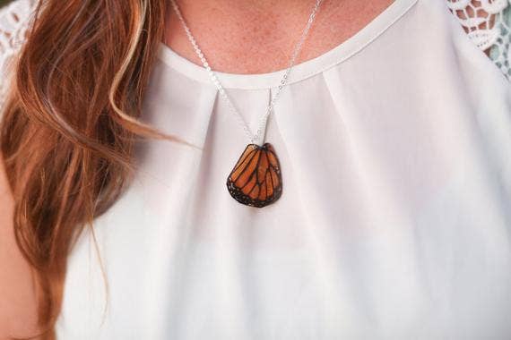 Monarch Butterfly Wing Necklace: Gold