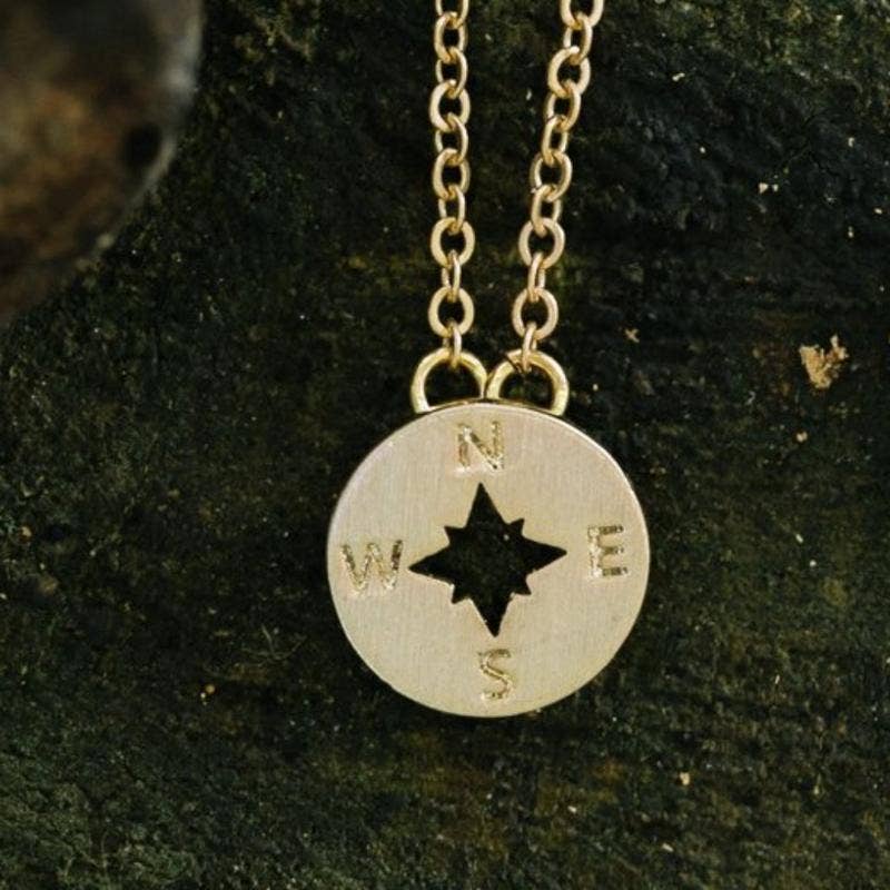 Compass Charm Necklace Tool Navigation Nature Gold Silver: Gold