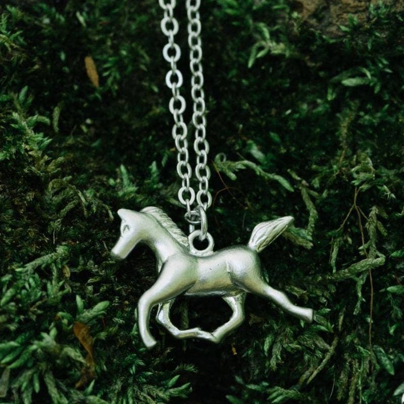 Running Horse Charm Necklace: Gold