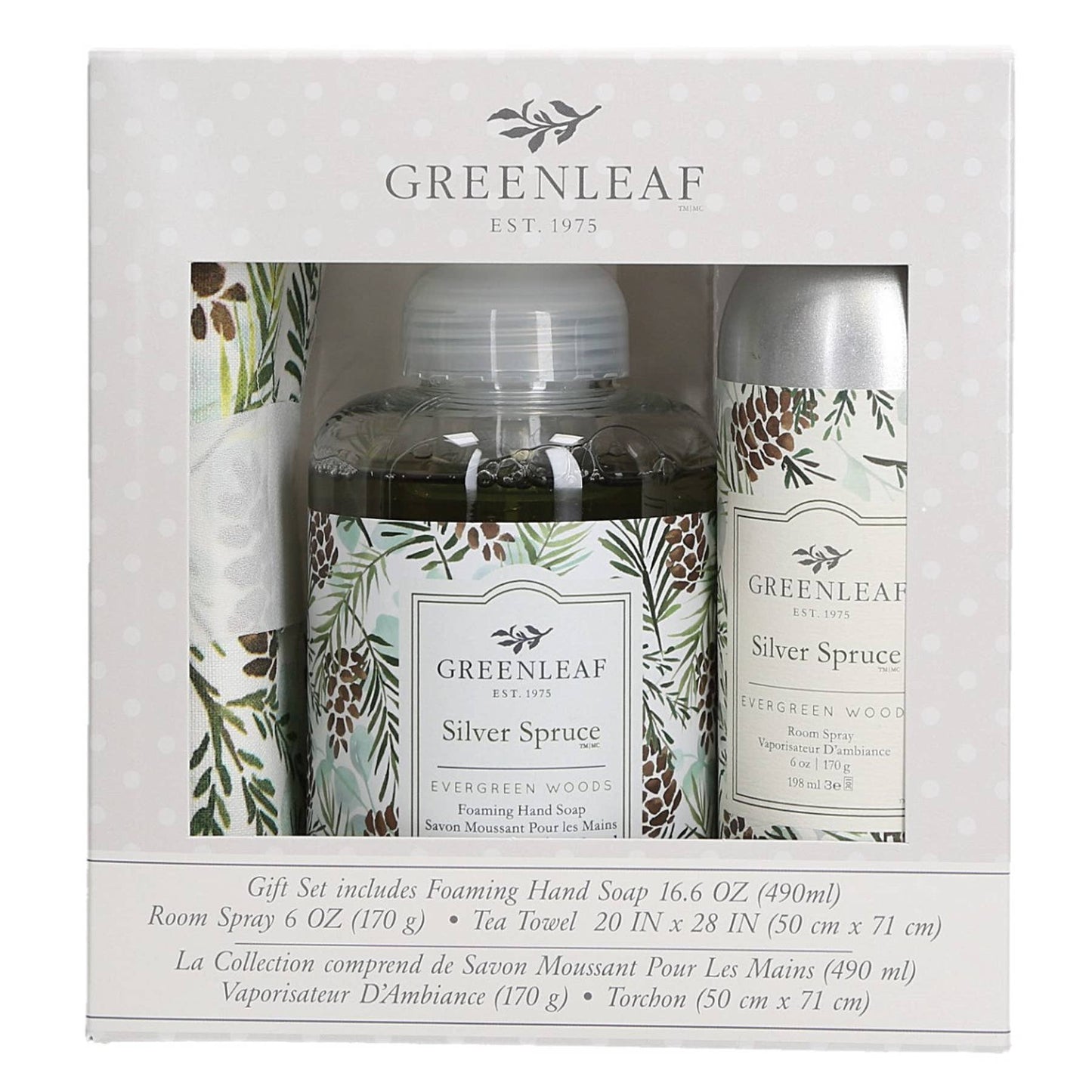 Silver Spruce Hand Soap, Room Spray, and Tea Towel Gift Set