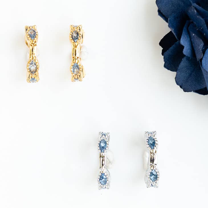 Light Blue Cubic Zirconia Gem Huggie Hoop Earring: Gold