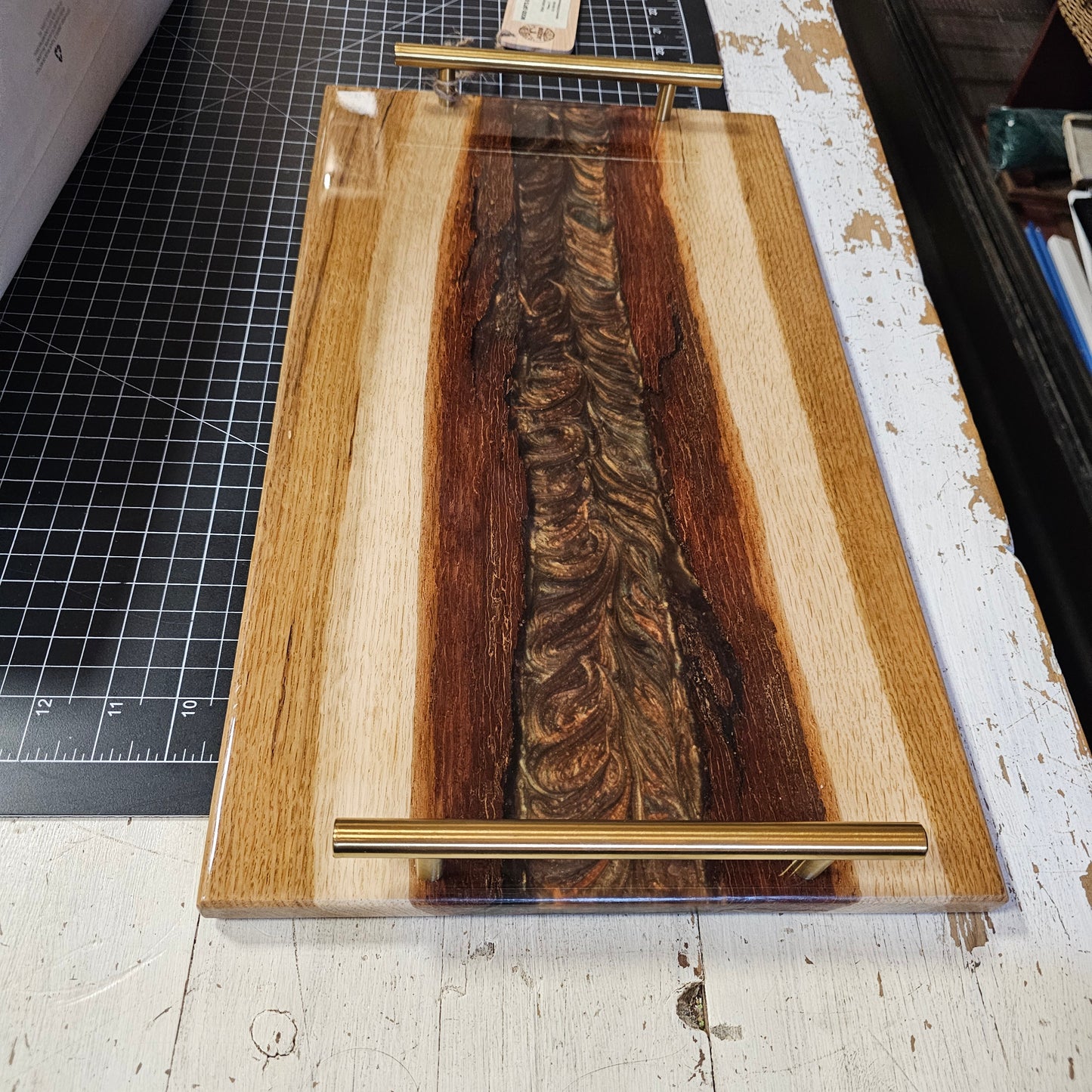 Oak and Swirled Brown Resin Tray