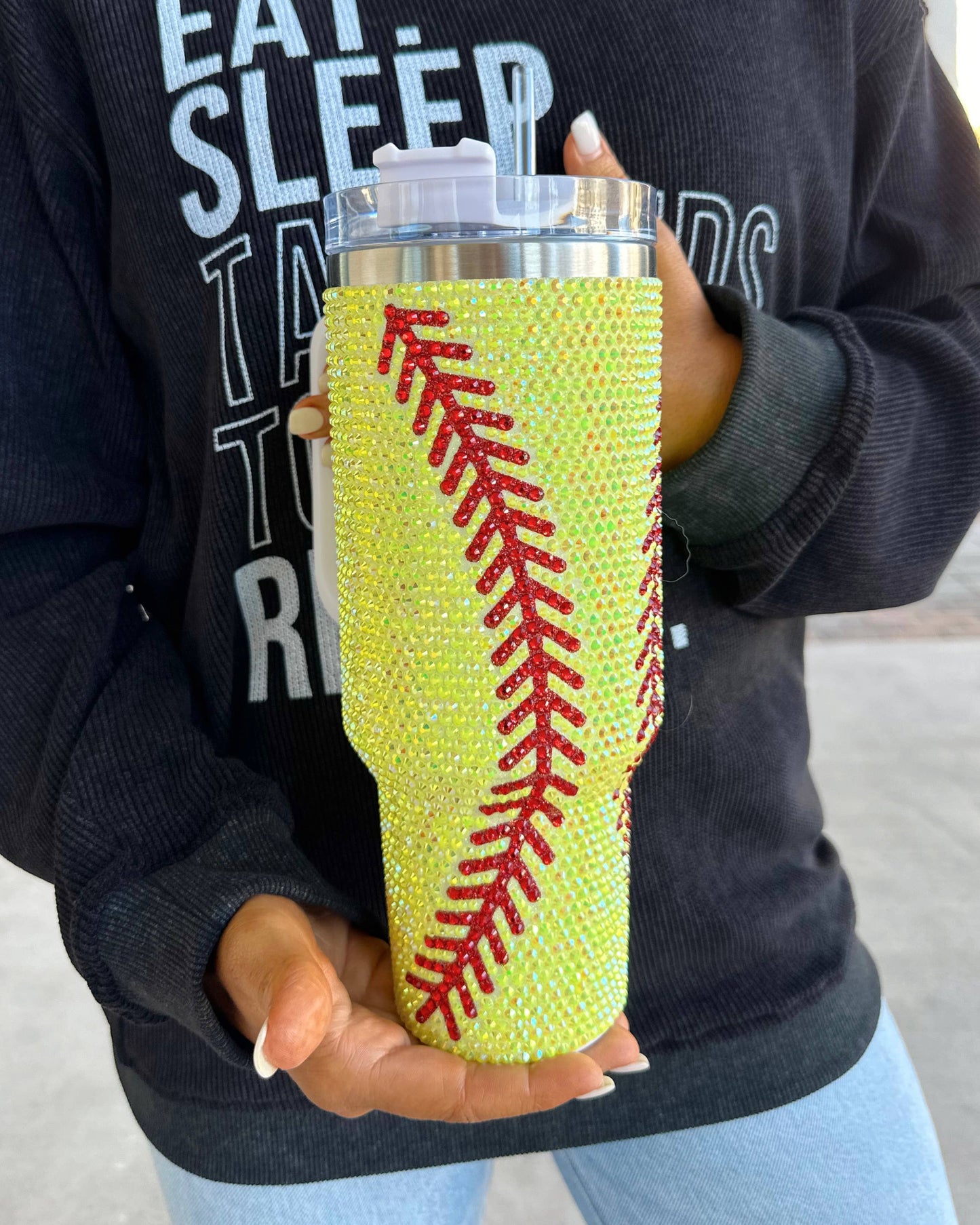 Crystal Softball Yellow/Red "Blinged Out" 40 Oz. Tumbler