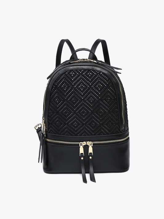 Woven Diamond Backpack: Black