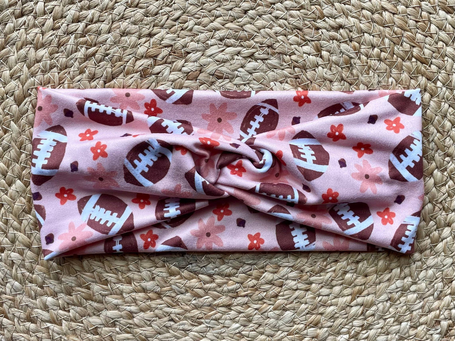 Pink Football Floral Knit Twist Headband