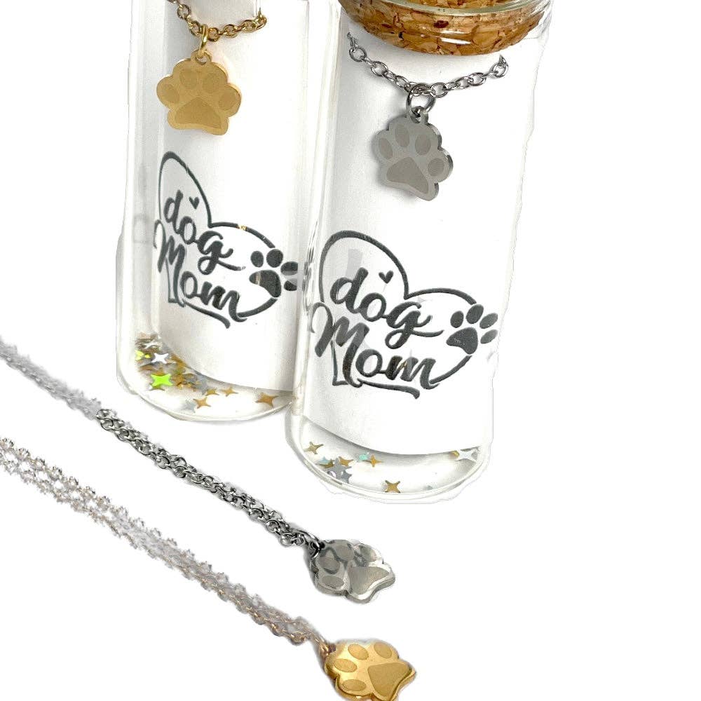 Gold Dog Mom Paw Charm Necklace