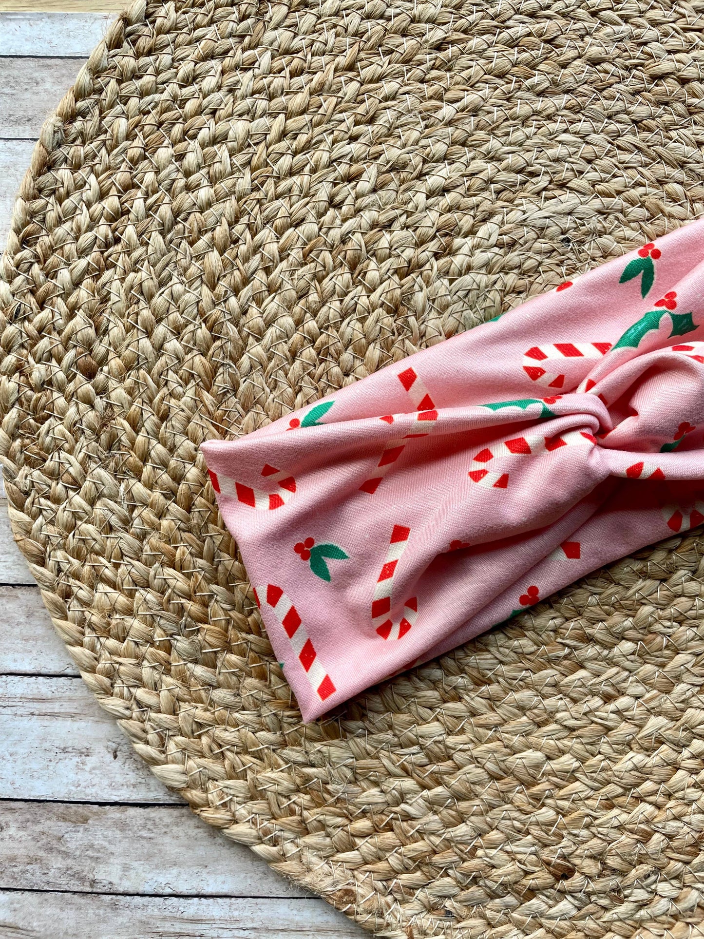 Pink Candy Cane Knit Twist Headband