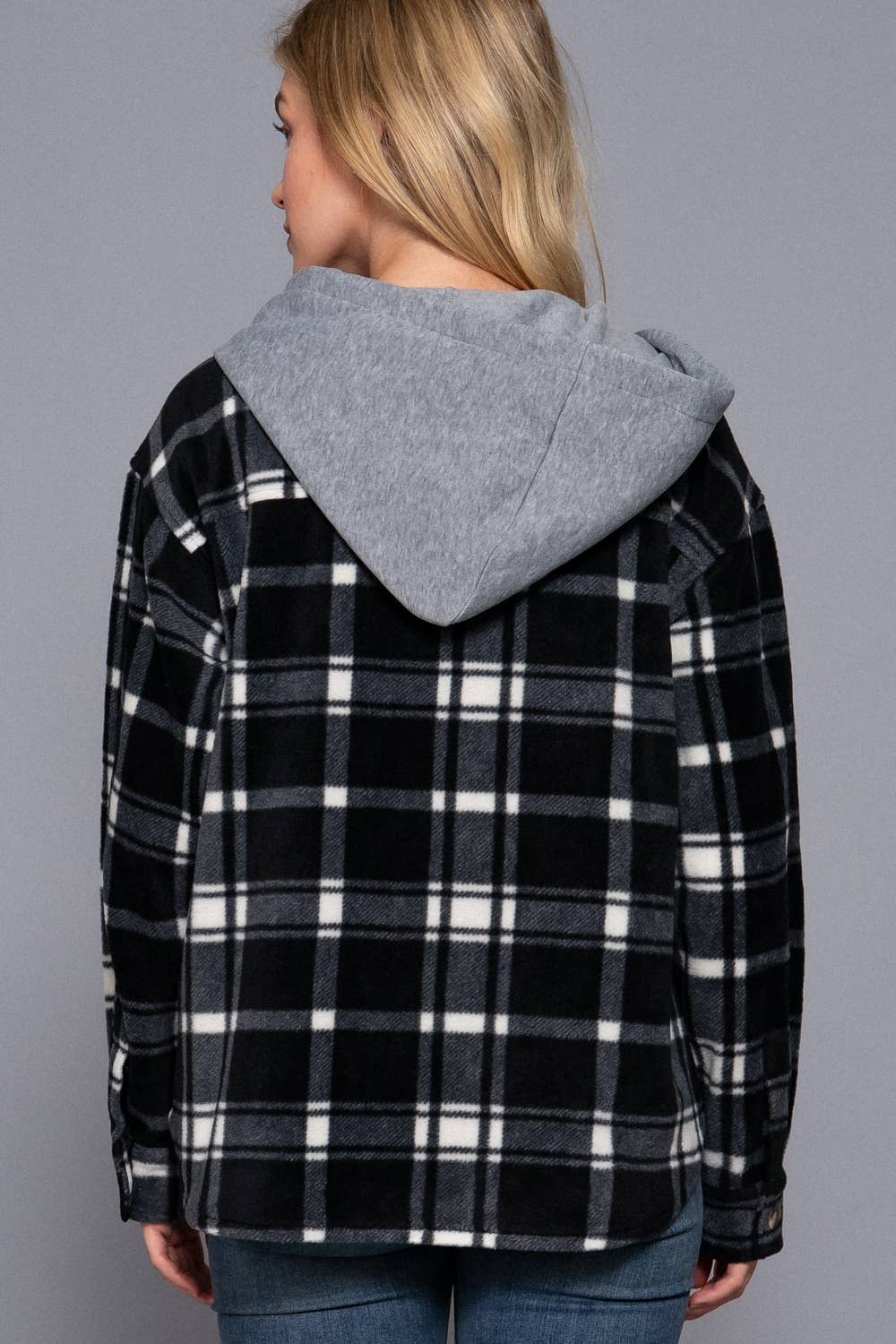 Plaid Button Down Hoodie Fleece Jacket