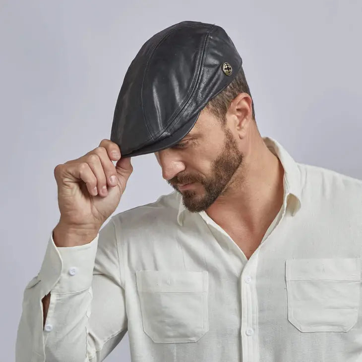 Leather Flat Cap- Black