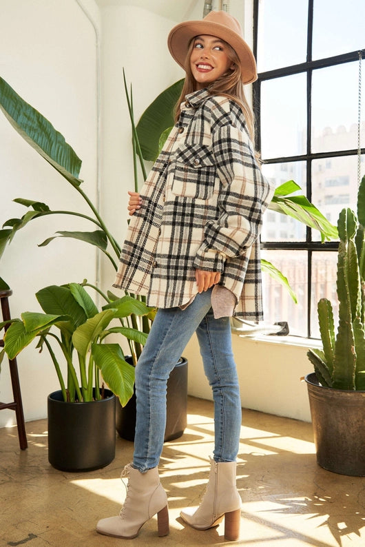 Multi Plaid Patched Pocket Button Jacket