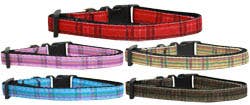 Plaid Nylon Dog Collar: Red / XS