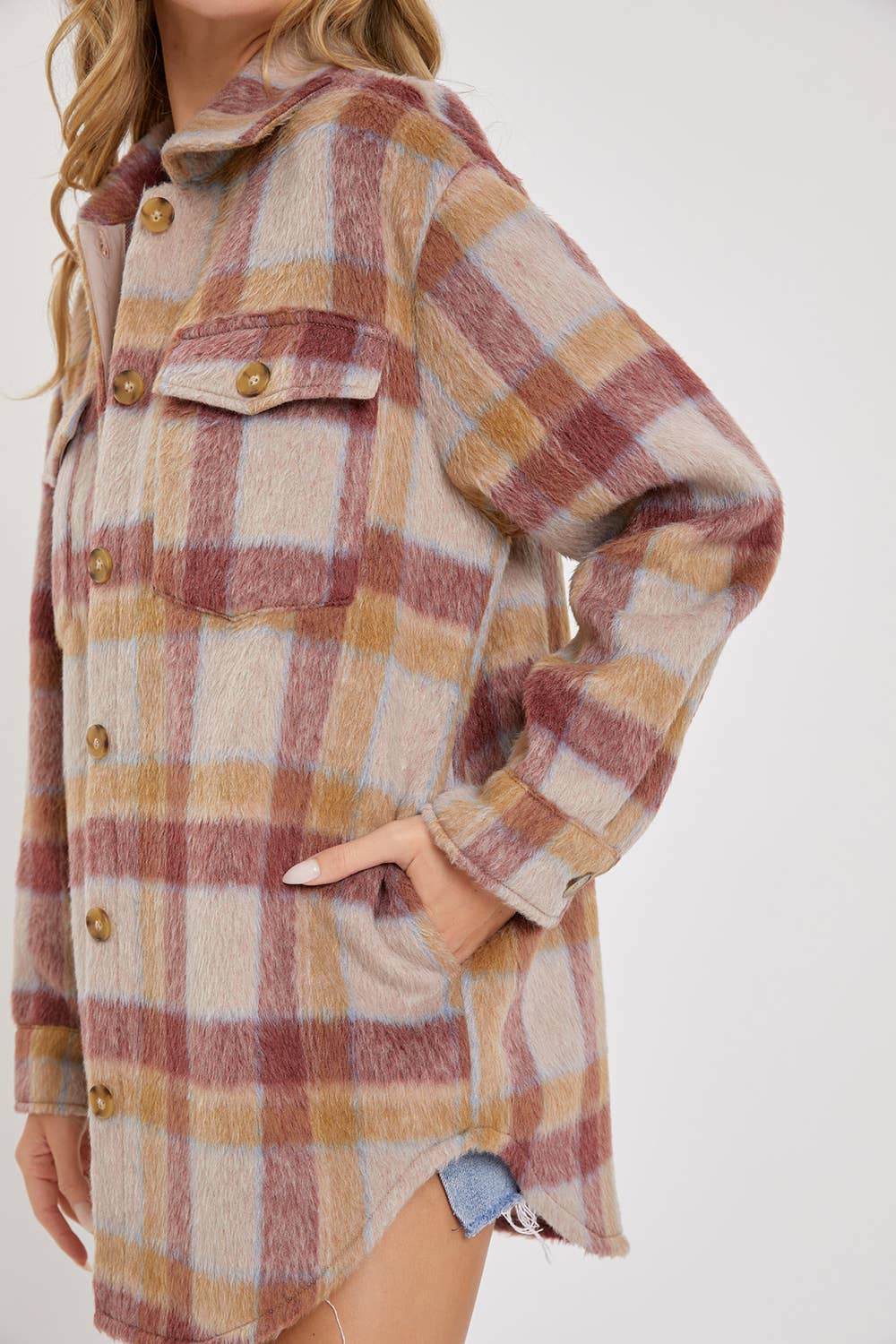 Plaid Shacket Beige, Camel and Mauve