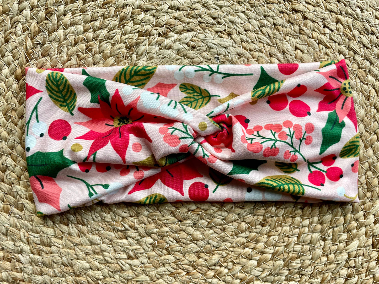 Pink Poinsettia Knit Twist Headband