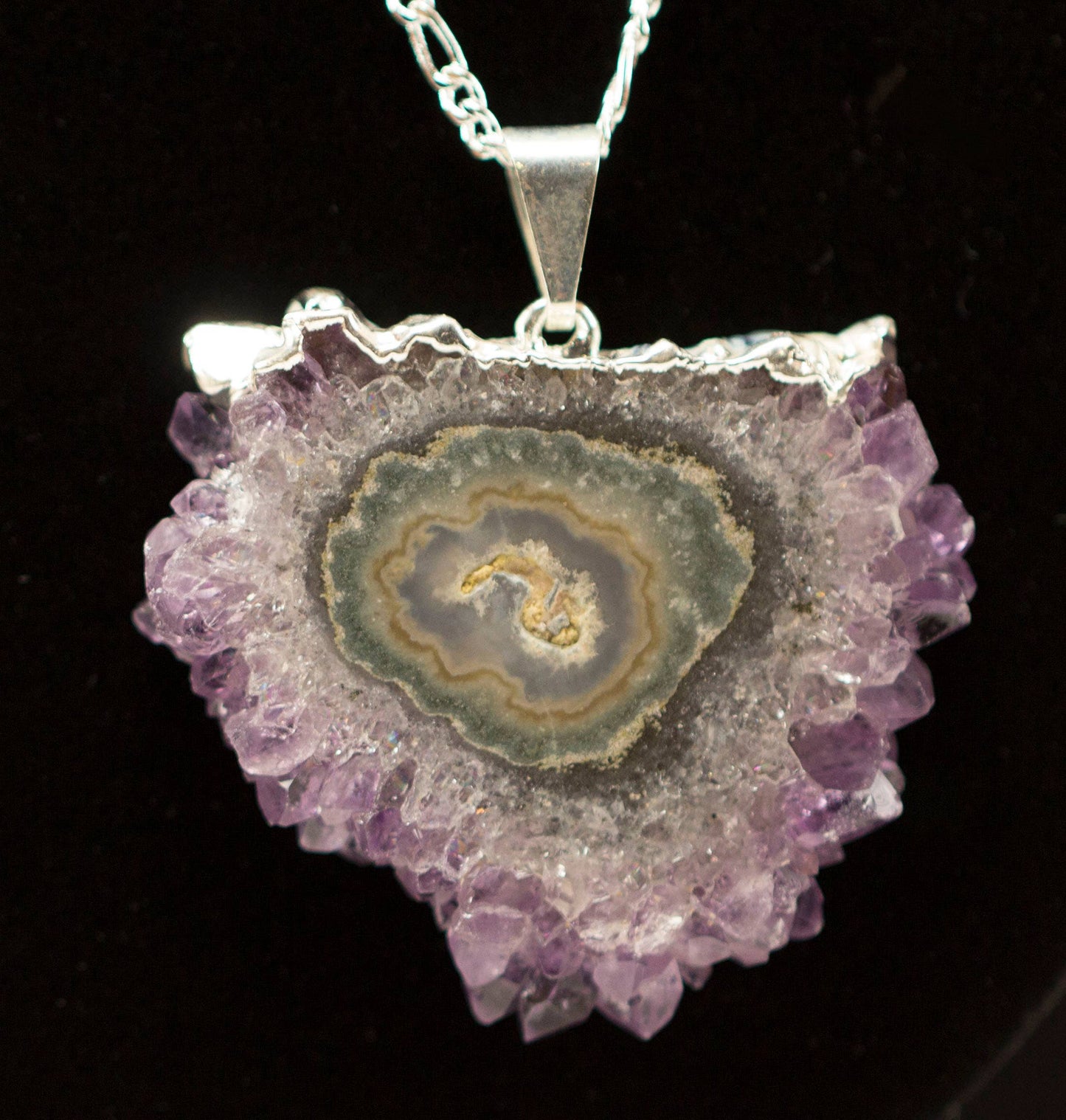 Amethyst Stalactite Electroplated Pendant: Silver