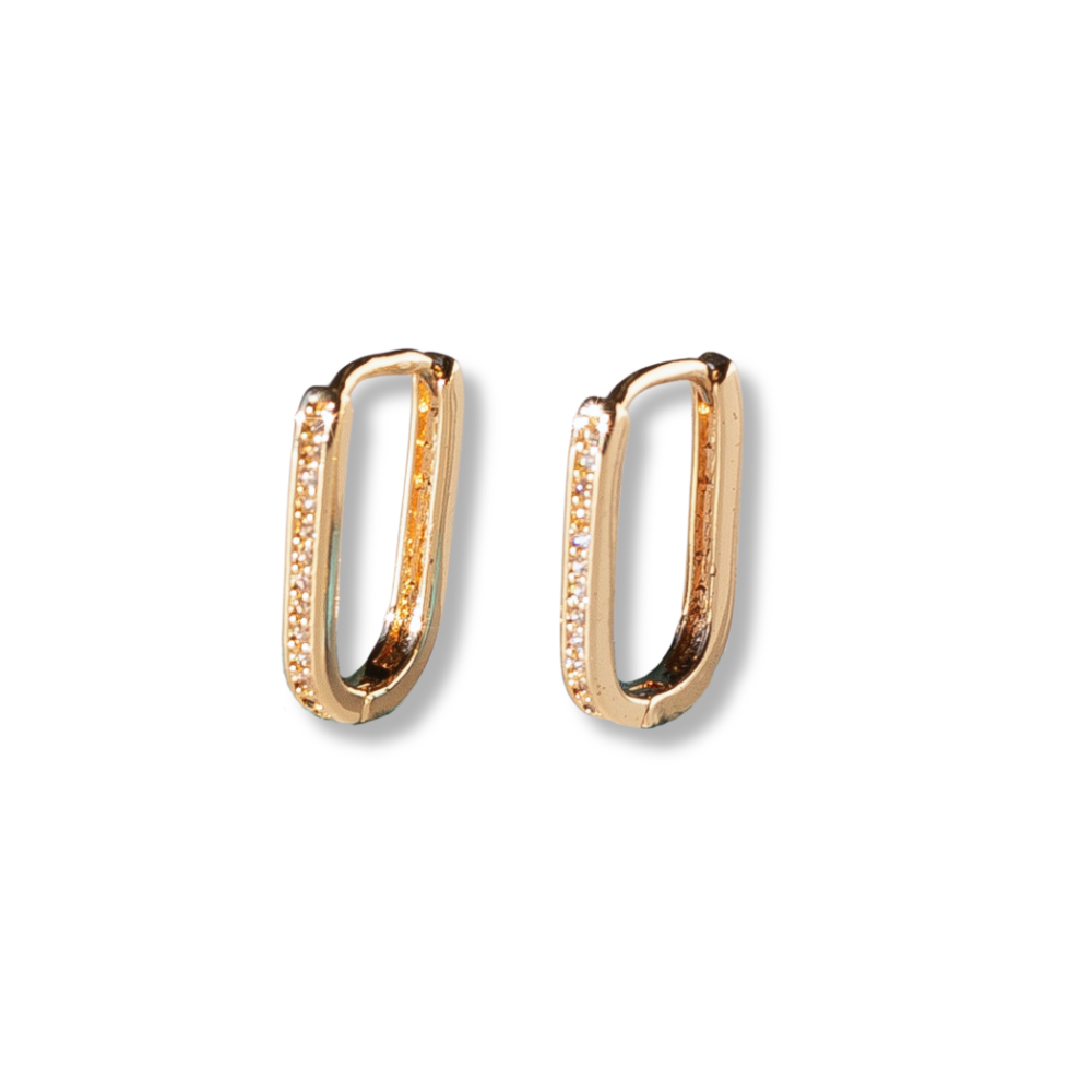 Gilded Gold Earrings-Rhinestone Oval