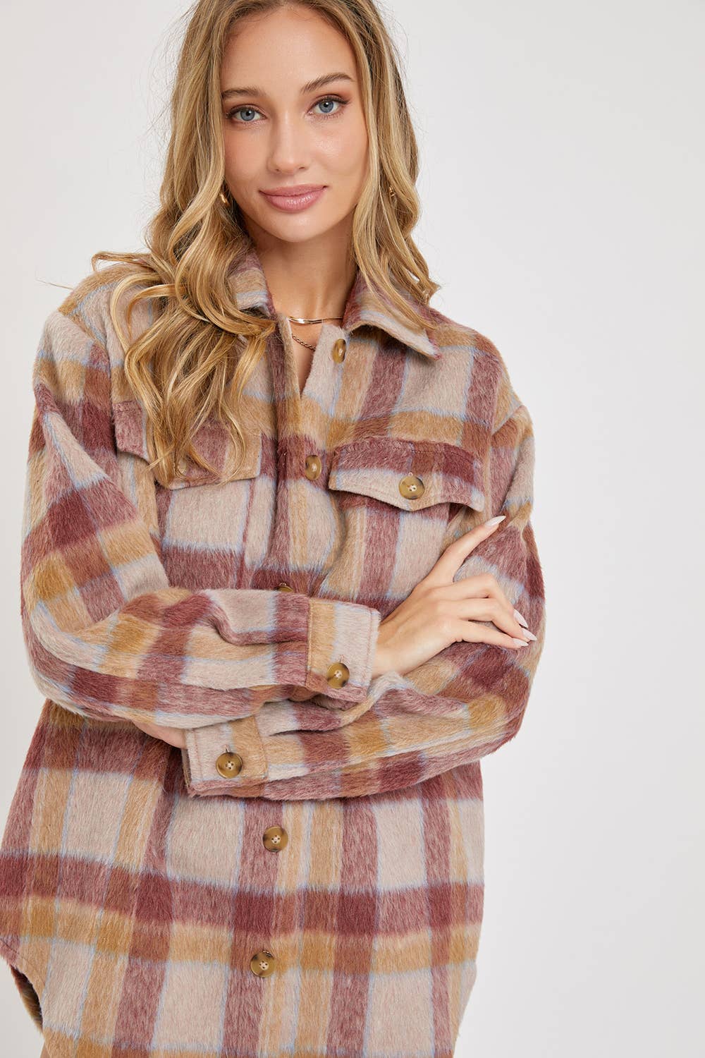 Plaid Shacket Beige, Camel and Mauve