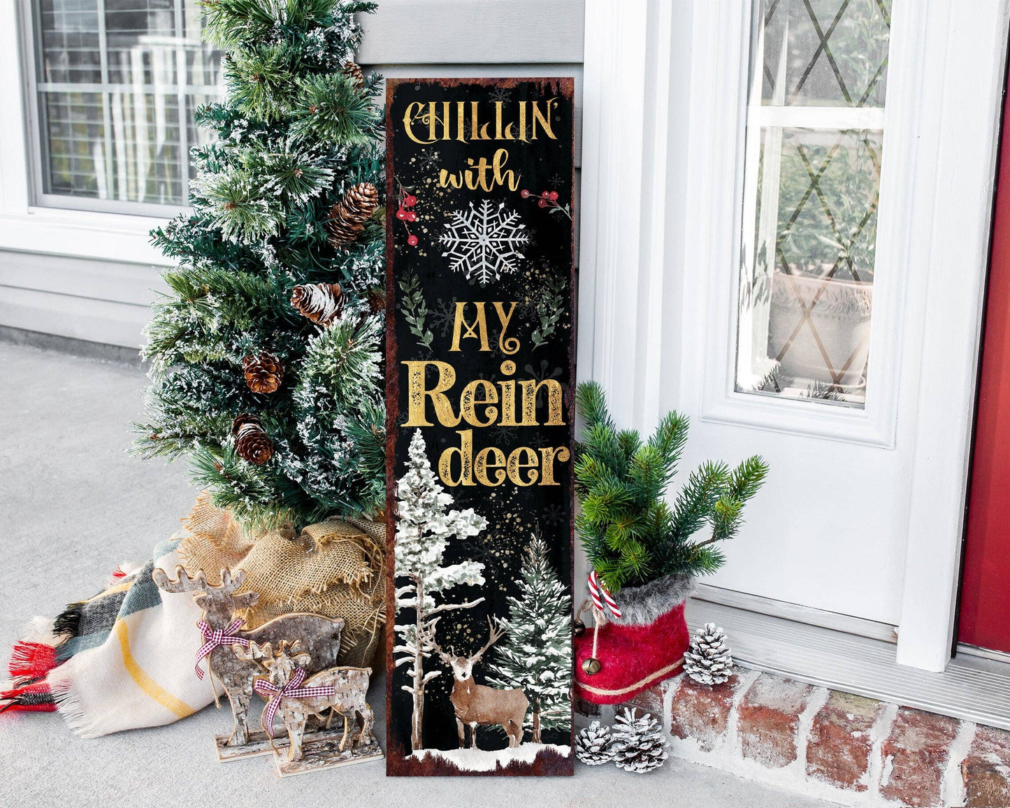 36in "Chillin' with My Reindeer" Christmas Porch Sign