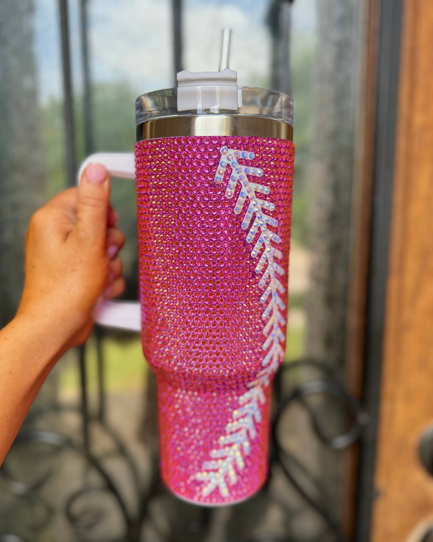 Crystal Baseball/Softball Pink 40 Oz Tumbler