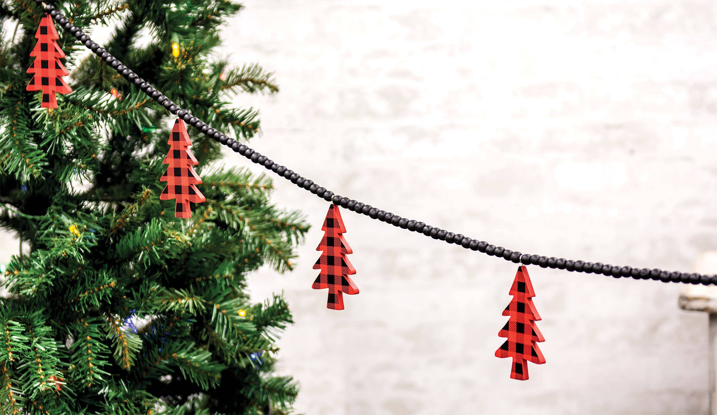 Buffalo Check Christmas Trees Beaded Garland