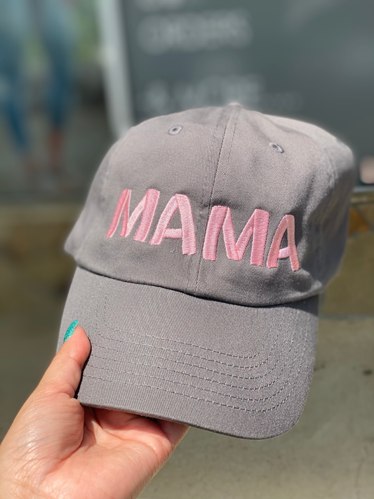 Mama Cap Gray With Pink Embroidery