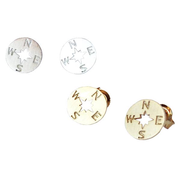 Gold Compass Post Stud Earring