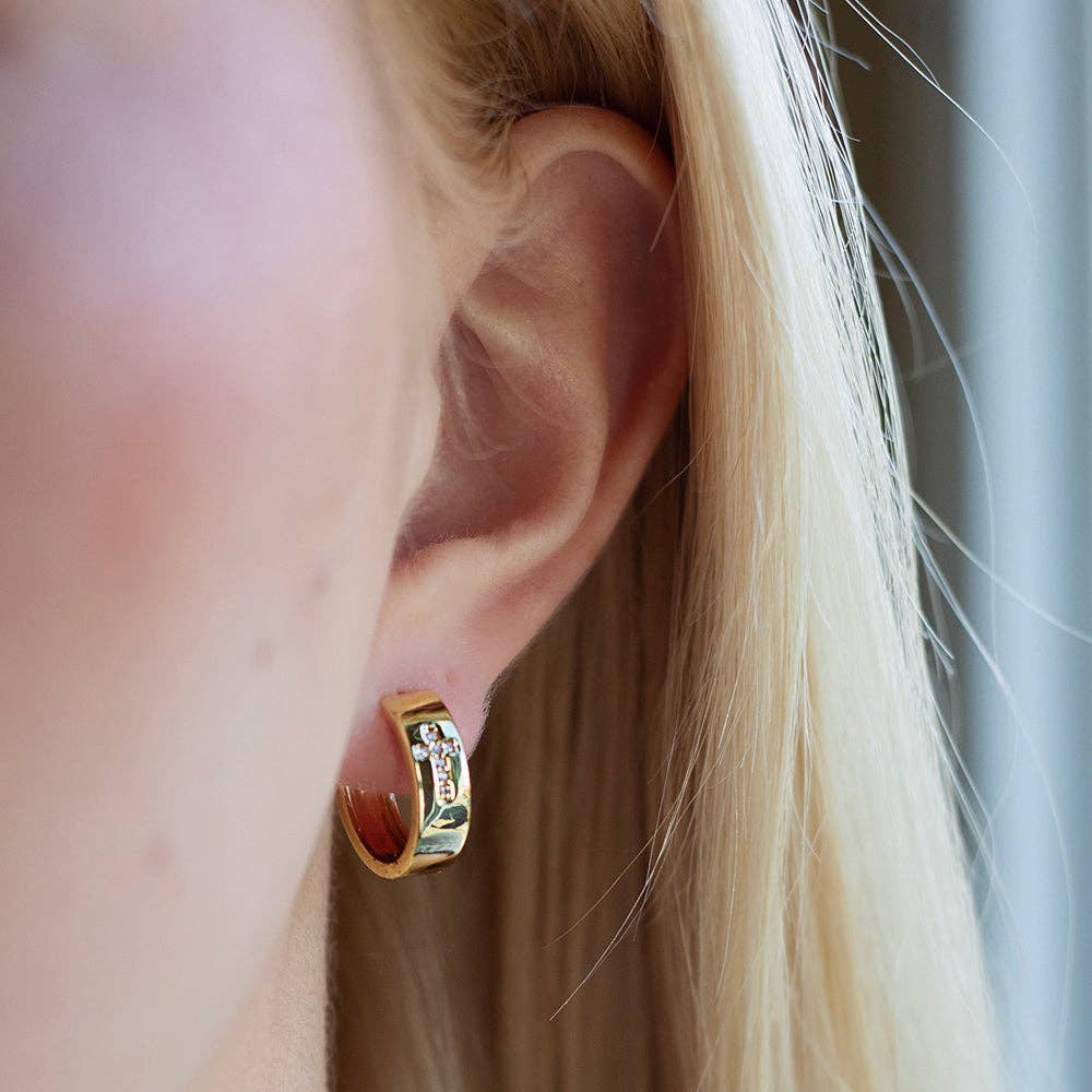 Gilded Gold Earrings-Cross Hoops