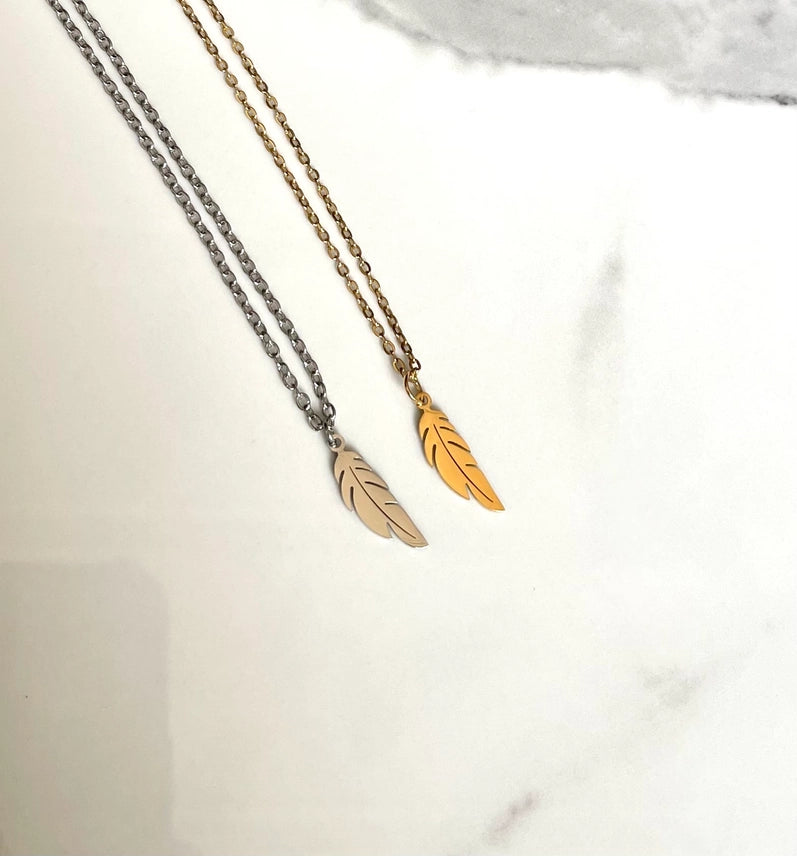 Silver Feather Charm Necklace