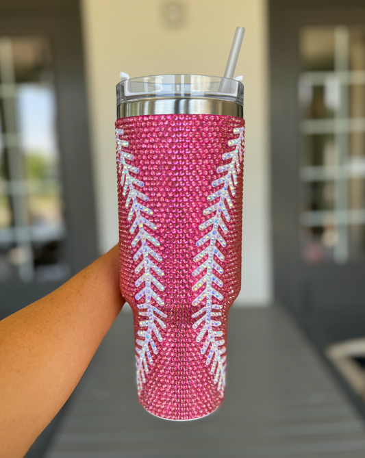 Crystal Baseball/Softball Pink 40 Oz Tumbler