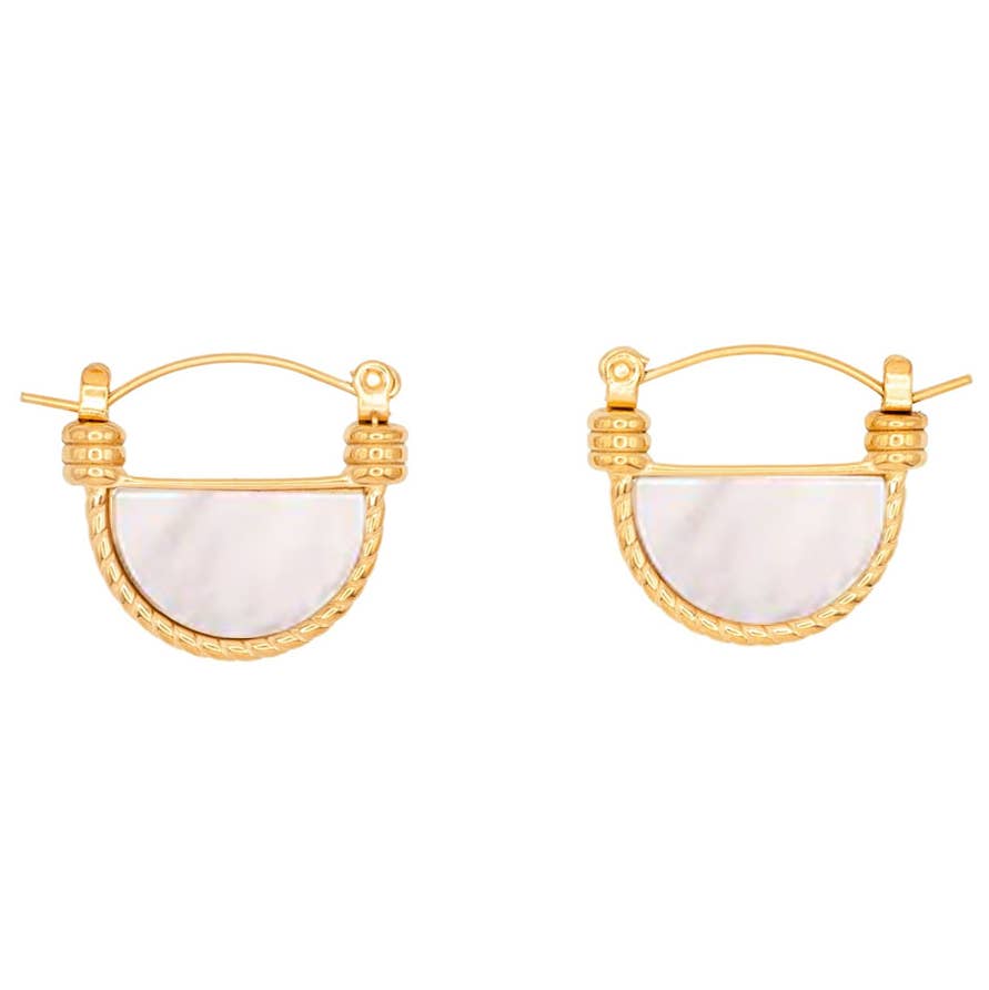 Mother of Pearl Fan Hoop Earring