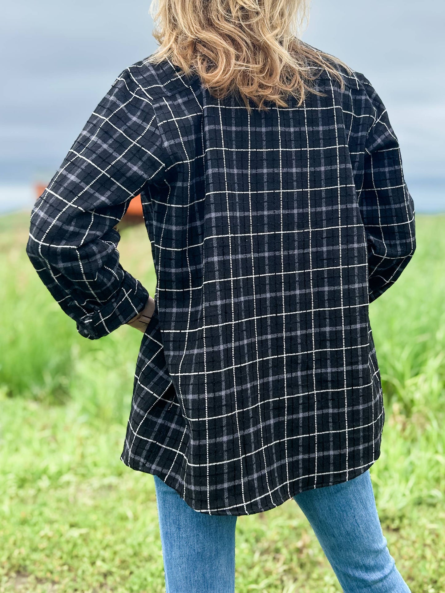 Western Black Plaid Flannel Shacket