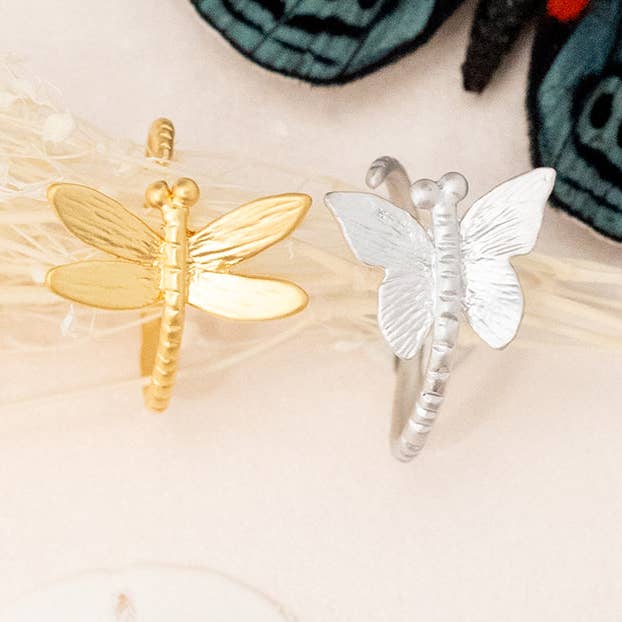 Silver Dragonfly Adjustable Ring