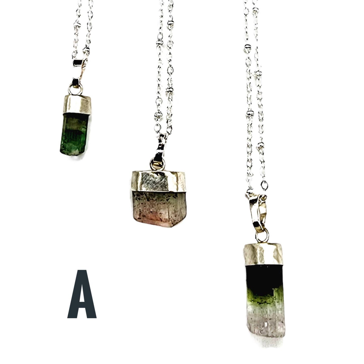 Dainty Silver Tourmaline Necklace: B. Green Tourmaline