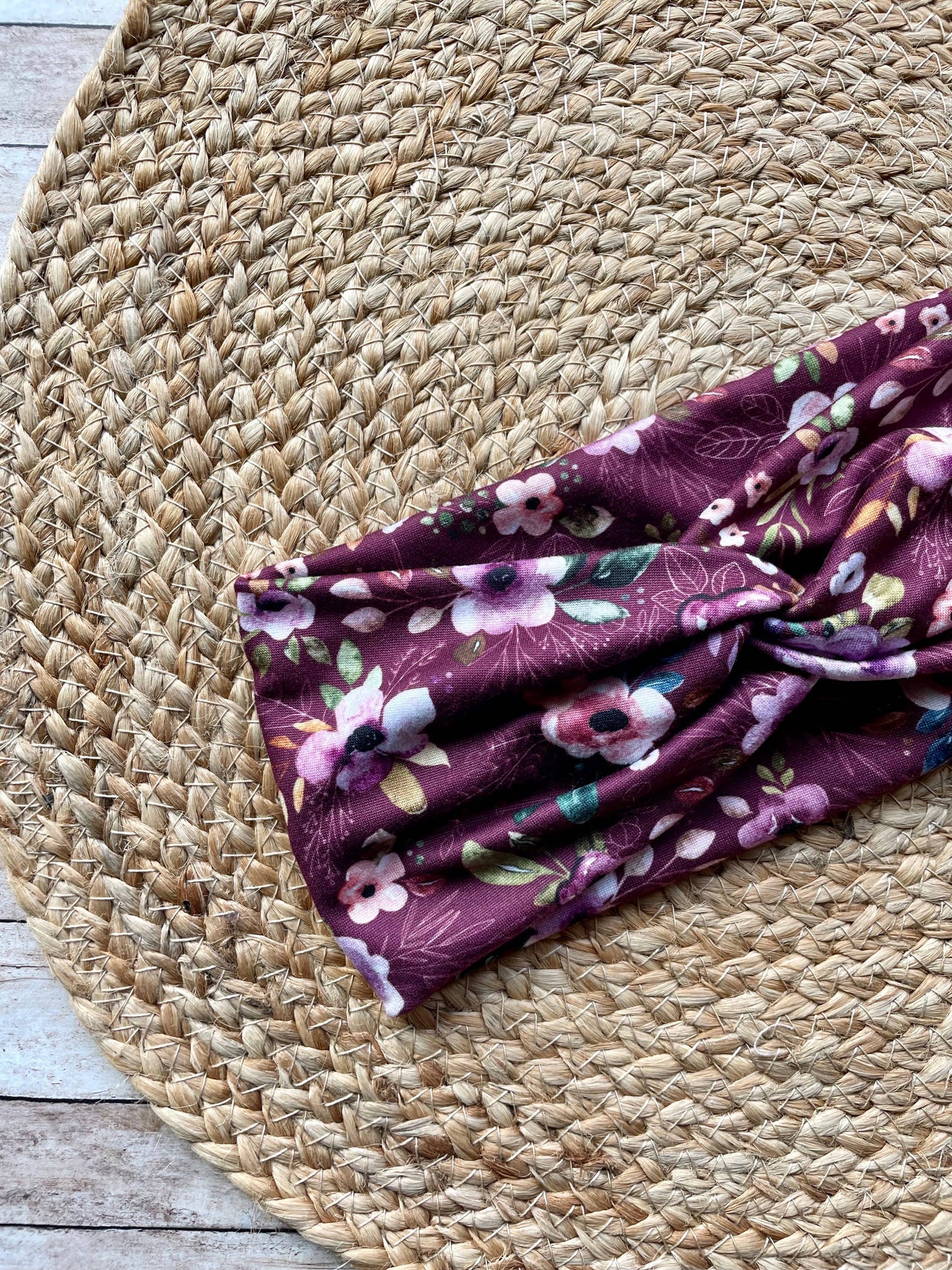 Purple Floral Knit Twist Headband