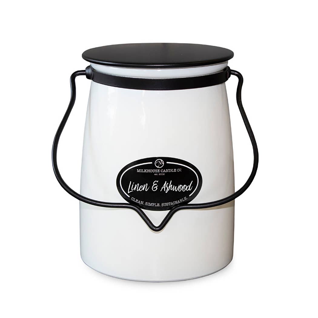 Linen & Ashwood Candle in 22 oz Butter Jar