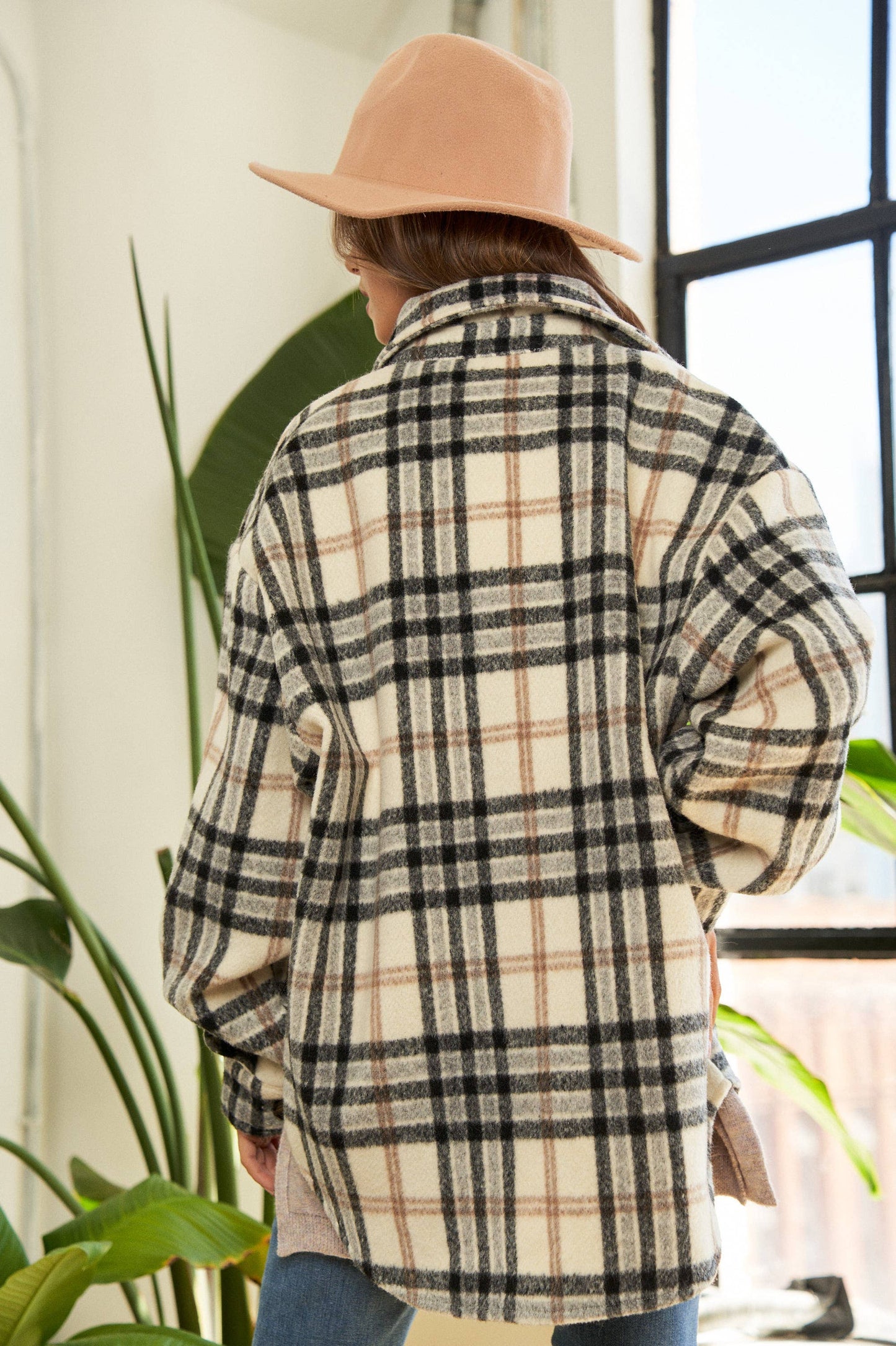 Plus Multi Plaid Patched Pocket Button Jacket