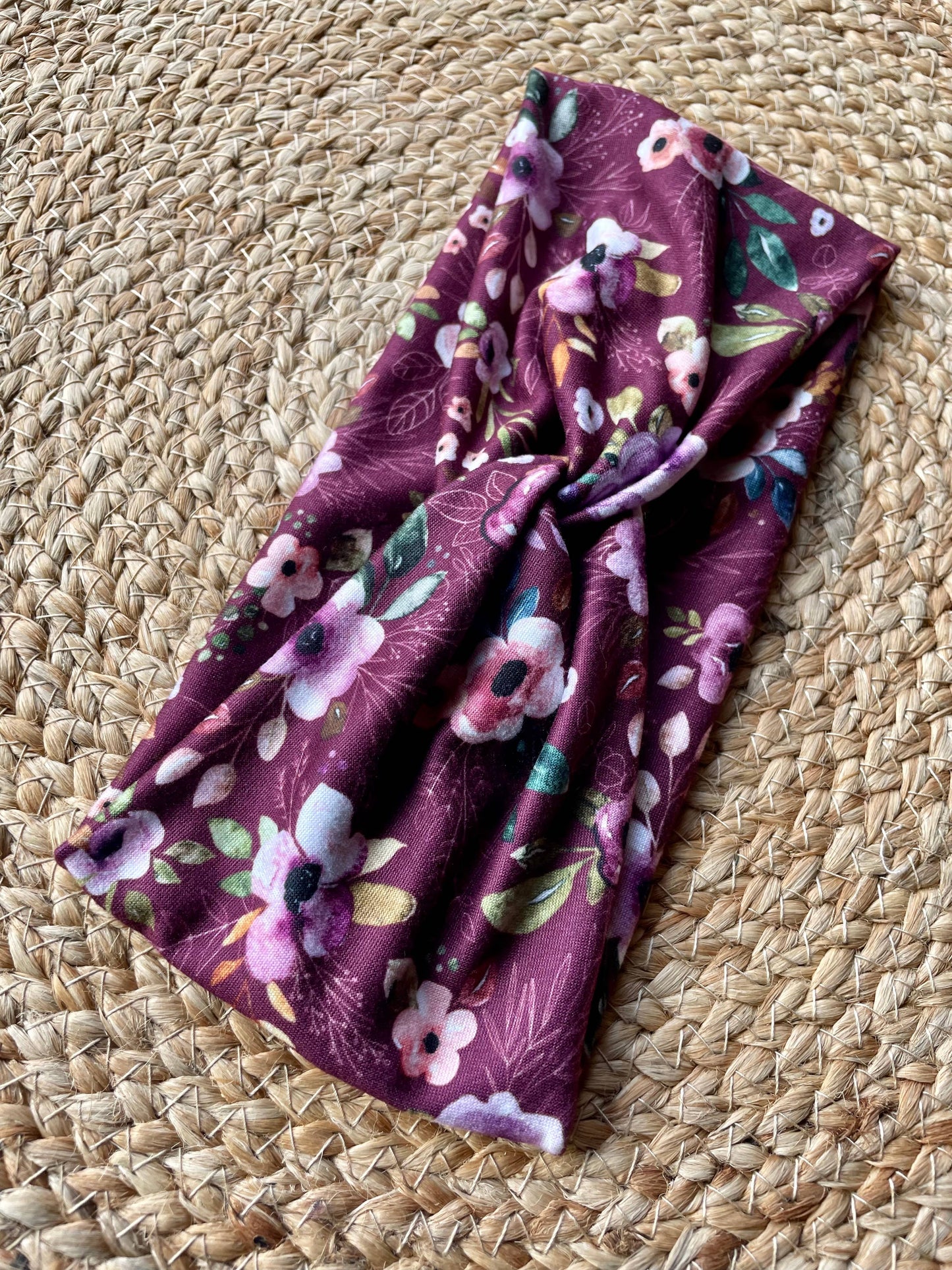 Purple Floral Knit Twist Headband