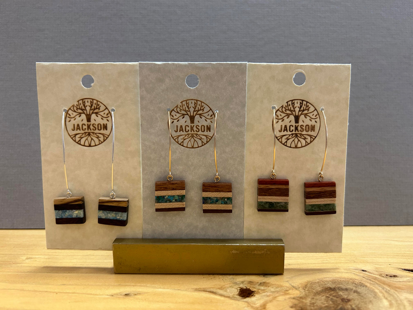 Wood Earrings - Layered Hanging Shapes