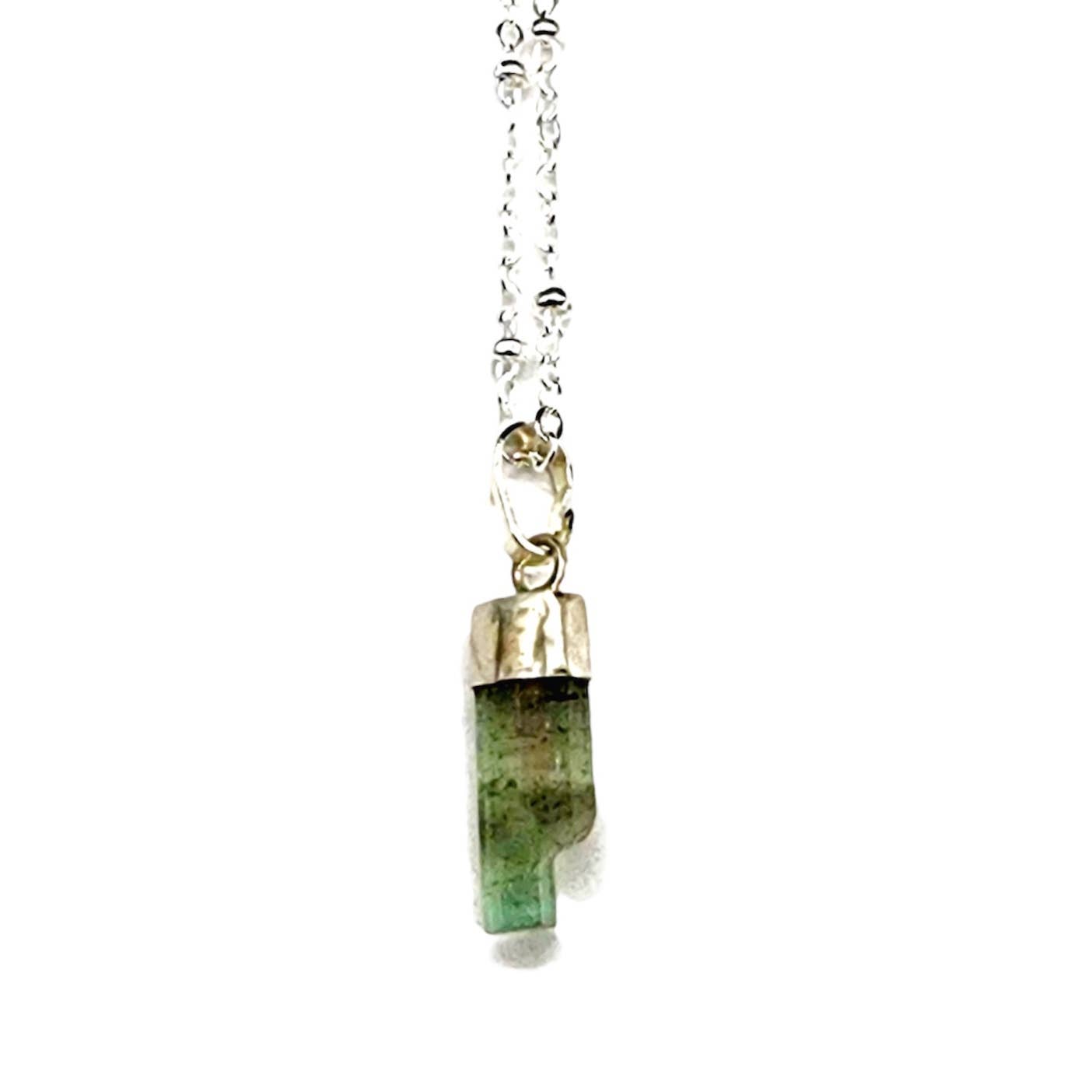 Dainty Silver Tourmaline Necklace: B. Green Tourmaline