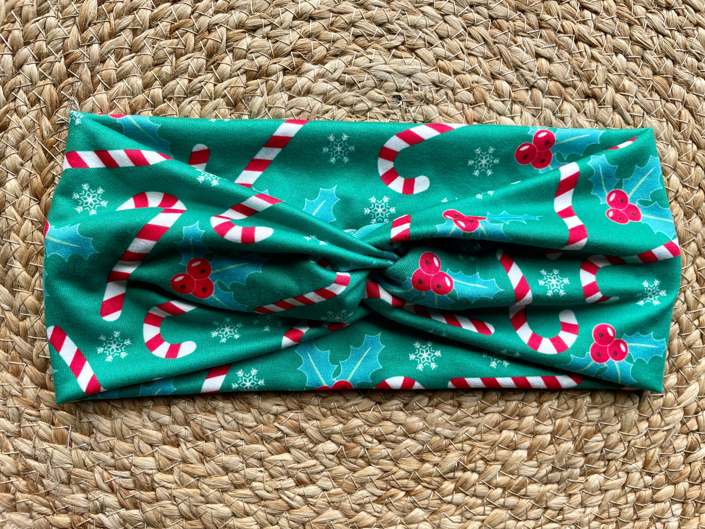 Green Candy Cane Knit Twist Headband