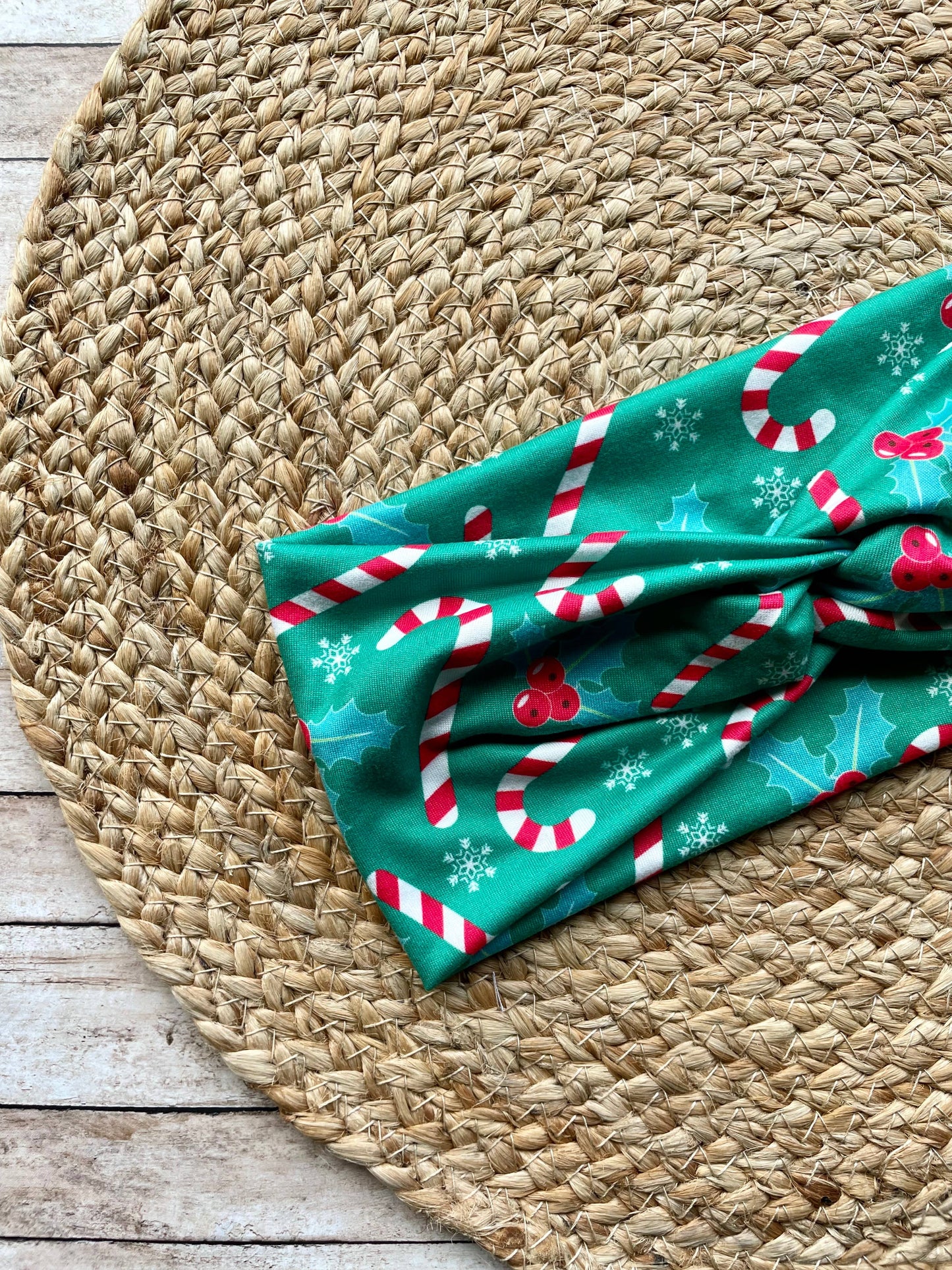 Green Candy Cane Knit Twist Headband