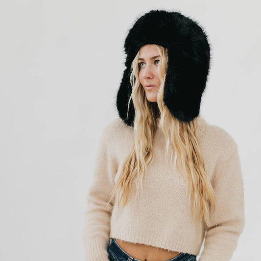 Bonnie Bomber Faux Fur Winter Hat: Black