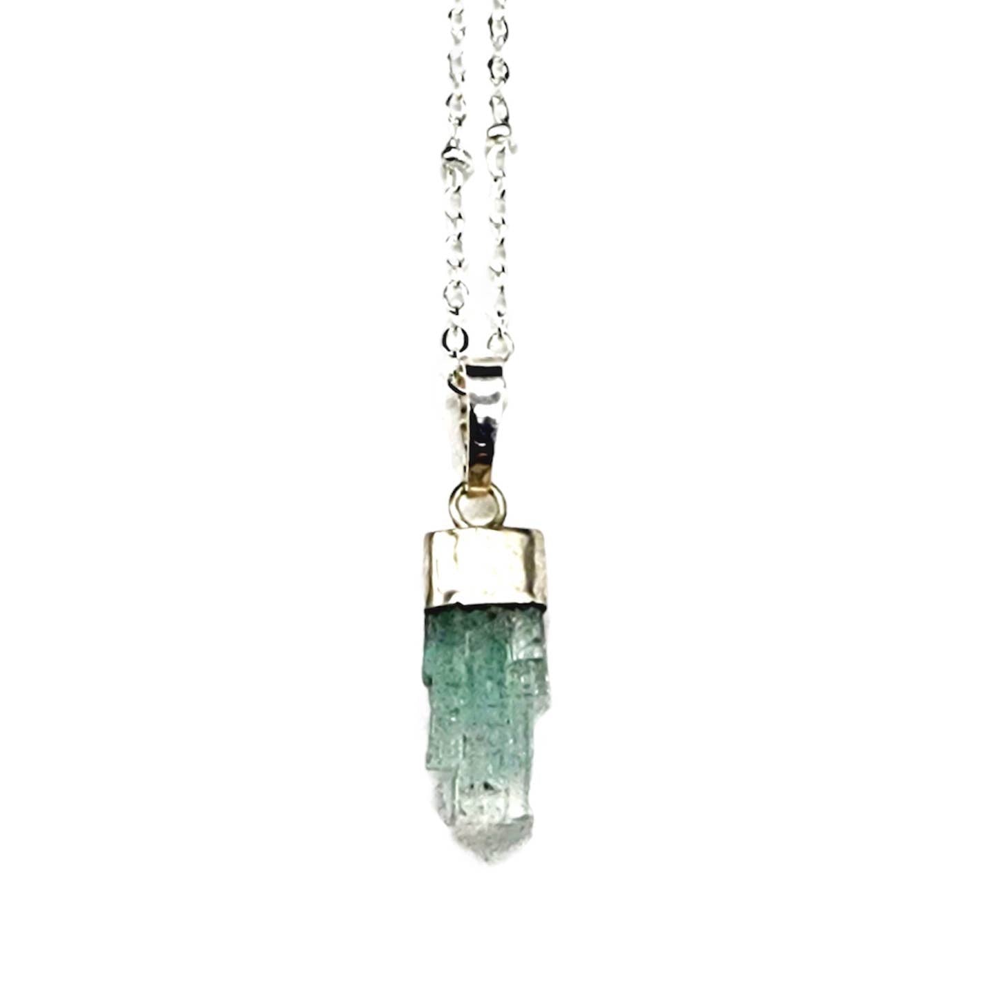 Dainty Silver Tourmaline Necklace: B. Green Tourmaline